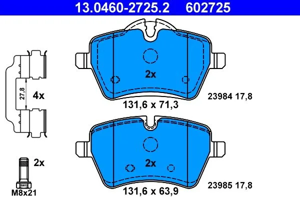 ATE — სამუხრუჭე ხუნდი წნ — MPN PN0504 — MINI MINI R50, R53 (2003–2006)