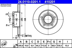 ATE — სამუხრუჭე დისკი უკ 245mm — MPN RN1049 — Audi A6 C5 4B2, 4B4 (1997–2005) — ფოტოს ჩვენება 2