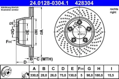 ATE — სამუხრუჭე დისკი უკ/მჯ 330MM დახვრ — MPN 24.0128-0304.1 — Porsche 911 991 (2017–2019) — ფოტოს ჩვენება 2