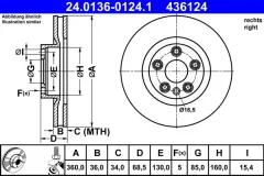 ATE — სამუხრუჭე დისკი წნ/მჯ 360MM — MPN 24.0136-0124.1 — Porsche CAYENNE 92A (2010–2018) — ფოტოს ჩვენება 2