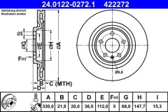 ATE — სამუხრუჭე დისკი უკ 330MM — MPN RN1734V — Audi A4 Allroad B8 8KH (2012–2016) — ფოტოს ჩვენება 2