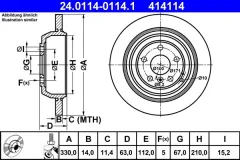 ATE — Rear Brake Disc 330 mm — MPN RN1539 — Mercedes-Benz M-Class W164 (2005–2011) — Show image 2
