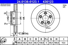 ATE — სამუხრუჭე დისკი წნ/მც 360MM — MPN 24.0136-0123.1 — Porsche CAYENNE 92A (2010–2018) — ფოტოს ჩვენება 2