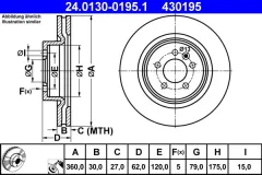 ATE — სამუხრუჭე დისკი წნ. 360MM — MPN RN1728V — Land Rover DISCOVERY IV L319 (2013–2018) — ფოტოს ჩვენება 2