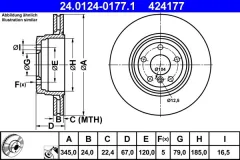 ATE — Rear Brake Disc 345 mm — MPN RN1246V — BMW 7 Series E65, E66, E67 (2001–2008) — Show image 2