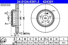 ATE — სამუხრუჭე დისკი უკ. 320MM — MPN RN2242V — Mercedes-Benz C-Class W205 (2015–2018) — ფოტოს ჩვენება 2