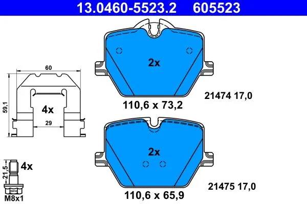 ATE — სამუხრუჭე ხუნდი უკ — MPN PN31024 — BMW 2 Series Coupe G42, G87 (2021–დღემდე)