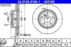 ATE — სამუხრუჭე დისკი წნ. 325MM — MPN RN2381V — BMW X3 E83 (2004–2011) — ფოტოს ჩვენება 2