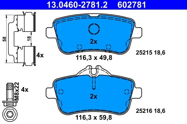 ATE — სამუხრუჭე ხუნდი უკ — MPN 13.0460-2781.2 — Mercedes-Benz GLE W166 (2015–2018)
